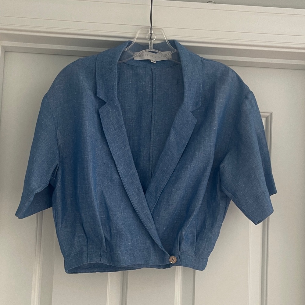 Christine Alcalay Chic Blue Short Sleeve Blazer